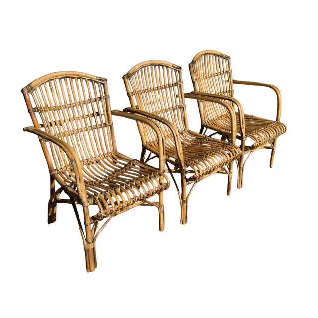 Vintage Armchairs in Rattan, 1970s, Set of 3 For Sale - Image 6 of 9