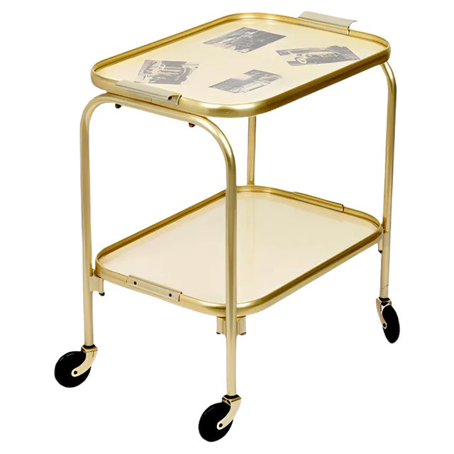 Mid-Century Italian Golden Aluminum & Formica Bar Cart, 1950s For Sale