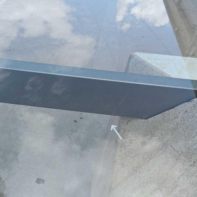 1980s Postmodern Glass Coffee Table With Travertine Base For Sale - Image 9 of 18