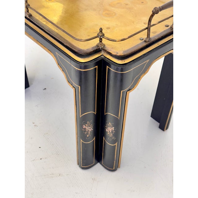 Vintage Regency Style Black Lacquer and Brass Side Table With Chinoiserie Detail For Sale - Image 4 of 16