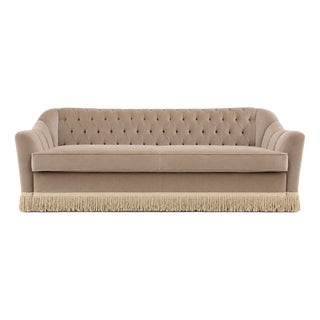 Dorothy Draperinspired Tufted Velvet Sofa with Cream Fringe from Kabinet For Sale