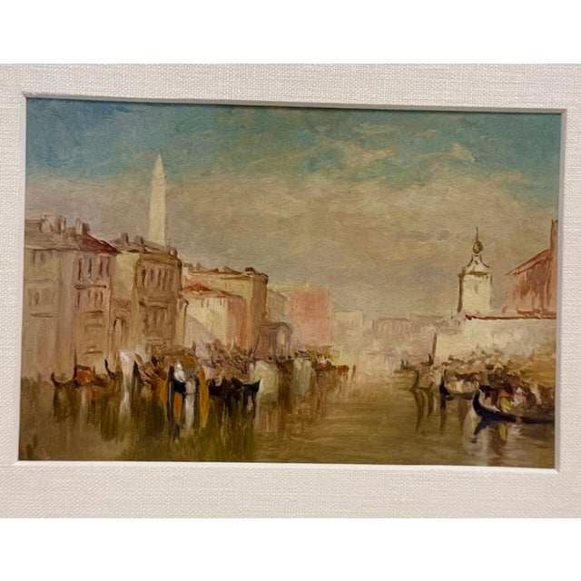 2010s Vintage Italian Venice Canal Painting in Decorative Green and Gilt Frame, Acquired in Bellagio For Sale - Image 5 of 6