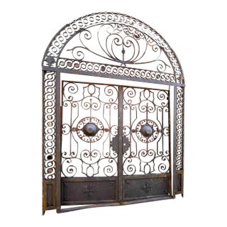 Wrought Iron Entry Gates With Frame and Transom For Sale