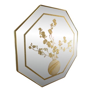 Vintage Octagon Wall Mirror: 1980s Windsor Postmodern Floral Vase Brass For Sale