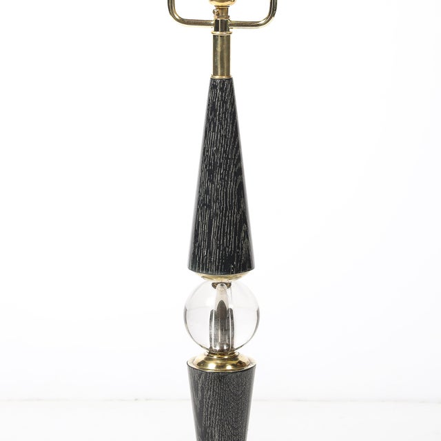 1960s Mid-Century Tapered Brass & Silver Cerused Walnut Table Lamps W/ Sphere Detail For Sale - Image 15 of 15