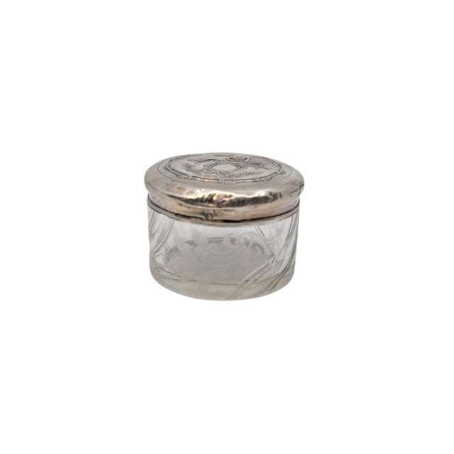 Silver Acid-Etched Glass Bottle with Silver Lid and Floral Reliefs For Sale - Image 8 of 8