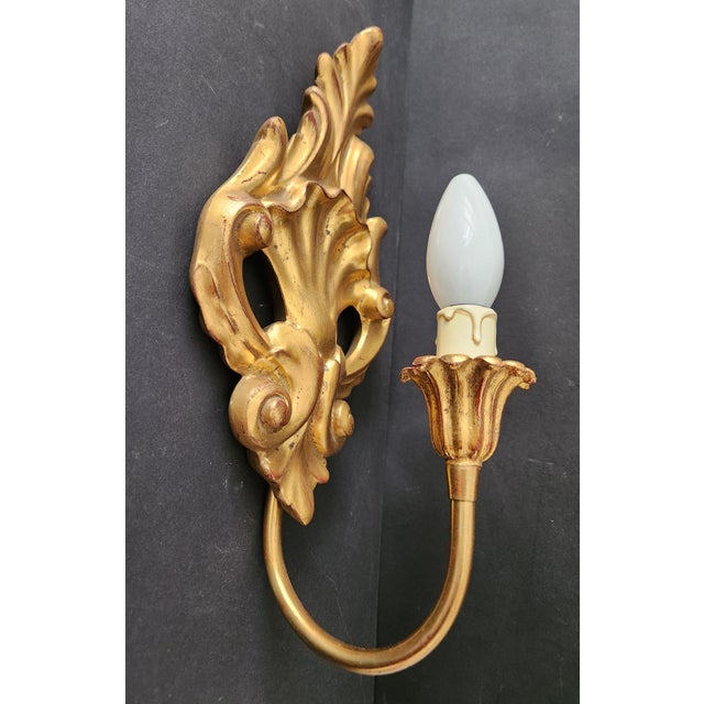 Neo-Classical Louis Rocaille Wall Lamps with Gilded Carved Wood Appliqués, 1940s For Sale - Image 18 of 18