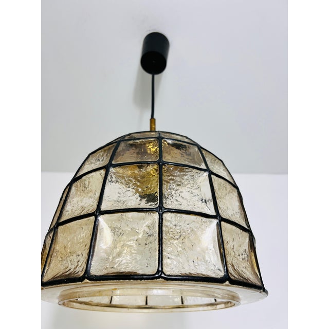 Large Mid-Century Iron and Glass Pendant Lamp by Glashütte Limburg, 1960s For Sale - Image 6 of 8
