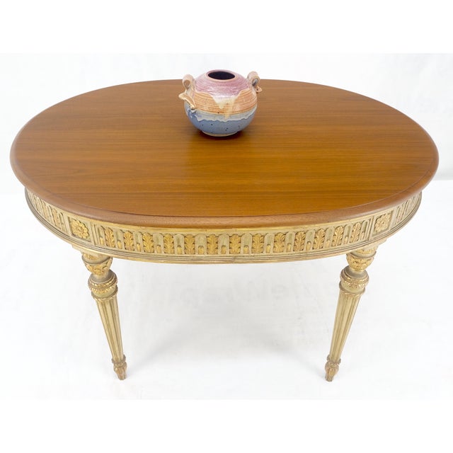 French Gold Gilt Fine Carved 48" Walnut Oval Top Dining Center Table Stunning! For Sale - Image 12 of 14