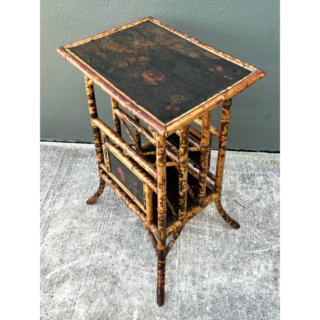 Wood Vintage Hand Painted Tortoise Bamboo Side Table For Sale - Image 7 of 12
