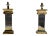 Fine pair of neoclassical brass and lucite ionic column table lamps, with 1” thick lucite column body, lucite finials on...