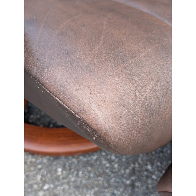 Vintage Ekornes Stressless Brown Leather Recliner and Ottoman Norway For Sale - Image 11 of 17