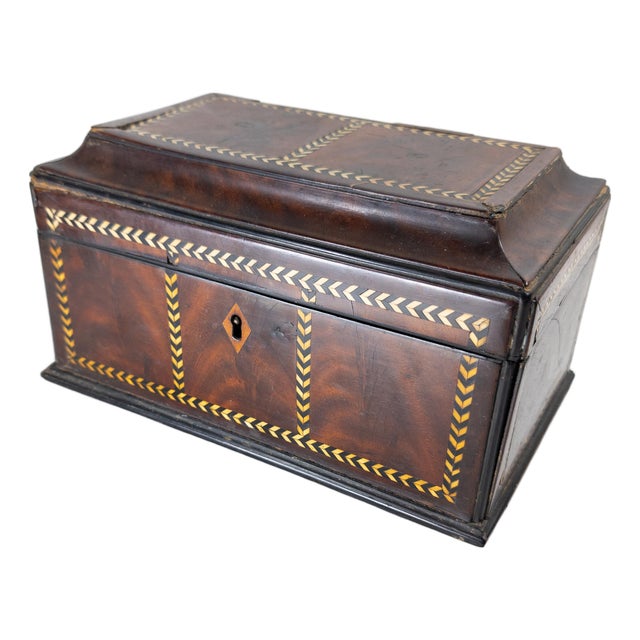 19th Century English Regency Sarcophagus Form Tea Caddy Box With Inlay For Sale