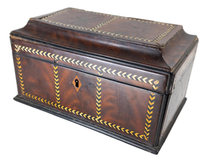 19th Century English Regency Sarcophagus Form Tea Caddy Box With Inlay