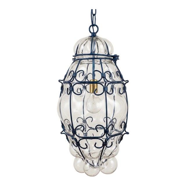 Large Mid-Century Italian Rustic White Glass & Wrought Iron Pendant Light For Sale