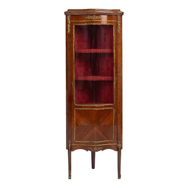French Louis XV Style Corner Display Cabinet with Arched Glass, 1950 For Sale