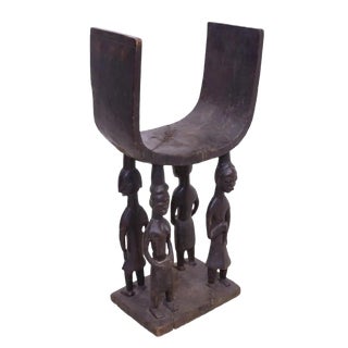 Early 20th Century Vintage African Figural Carved Wood Ashanti Tribal Stool For Sale