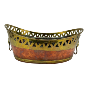 English 19th Century, Copper and Brass Jardinière or Wine Cooler W/ Lion Mounts