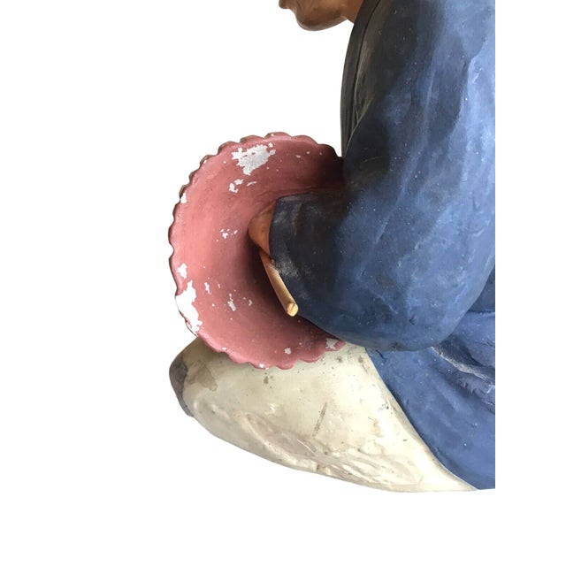 Vintage Mid 20th Century Hakata Urasaki Dolls Japanese Chalkware Elder Male Umbrella Figurine Statue For Sale - Image 9 of 12