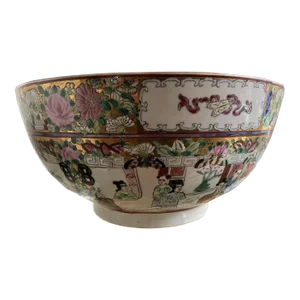 Chinese Rose Bowl With Gold Accents
