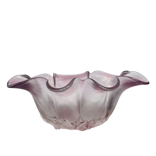 1980s Vintage Mikasa Rosella Bowl • Frosted Pink Glass Centerpiece Bowl For Sale - Image 5 of 6