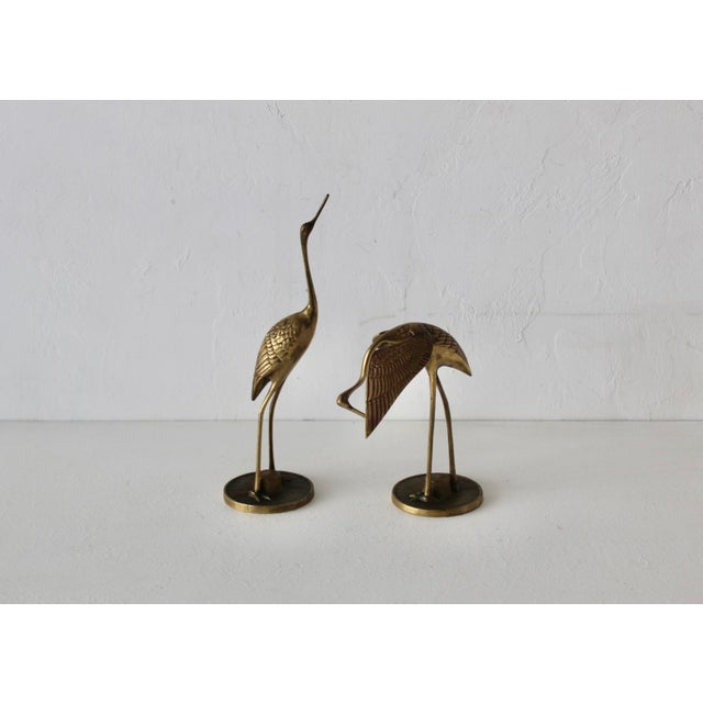 Brass Vintage Mid-Century Mantle Size Sculptural Brass Cranes Herons Water Fowl-a Pair For Sale - Image 8 of 14