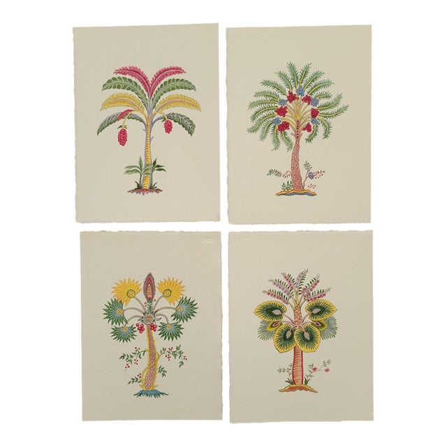 Palm Tree Acrylic Papintings on Paper, Set of 4, by Cynthia Geyer For Sale