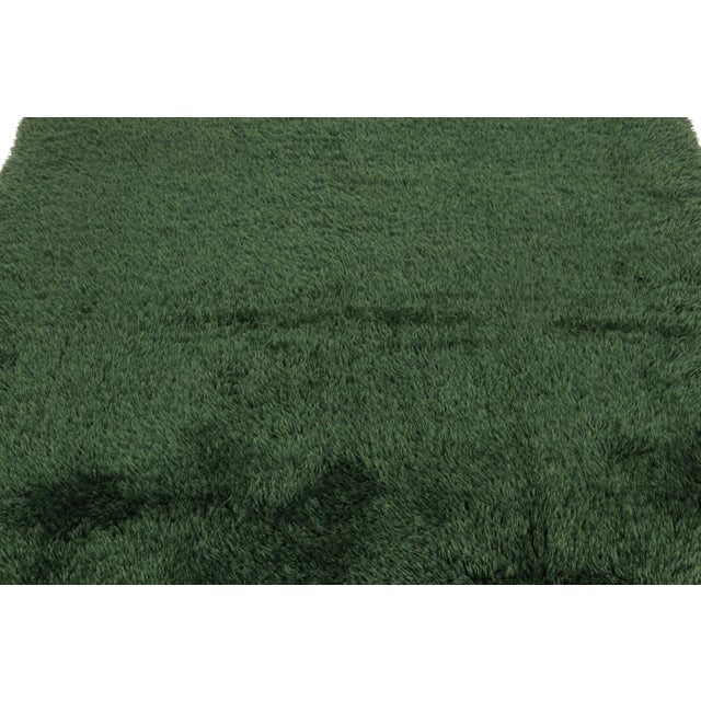 Rug & Kilim Vintage Swedish Rya Rug, Green Scandinavian Solid High Pile - Rug & Kilim For Sale - Image 4 of 8