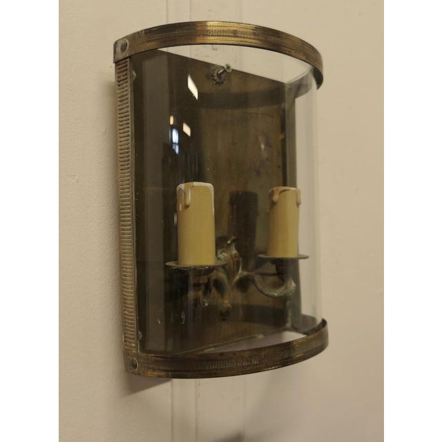 Metal French Twin Light Convex Wall Lanterns in Brass, 1960s, Set of 2 For Sale - Image 7 of 10