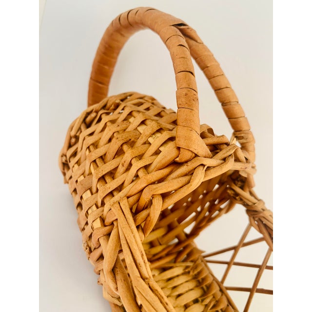 Vintage Hand Woven Wicker Wine Bottle Caddy Holder For Sale - Image 4 of 11