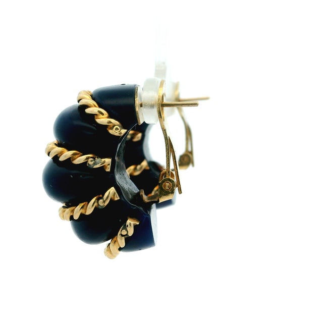 1960 Estate Blue Agate & 14k Gold Ribbed Earrings For Sale - Image 10 of 14