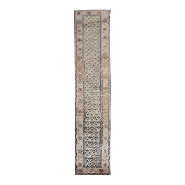 Vintage Persian Earth Tone Camel Navy Runner - 2'11" x 14'2" For Sale