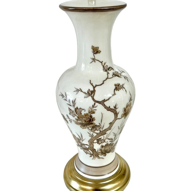 Pair Vintage Brown and White Ceramic Transferware Hollywood Regency Style Lamps For Sale - Image 10 of 12