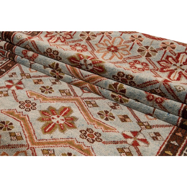 Vintage Malayer Handmade Allover Motif Light Blue Wool Runner For Sale - Image 4 of 10