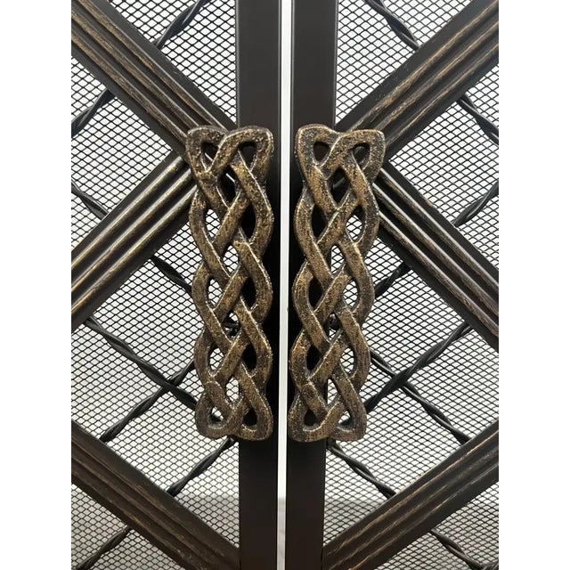 Art Deco Style Black & Bronzed Metal Two-Door & Diamond Design Fireplace Screen For Sale - Image 9 of 16