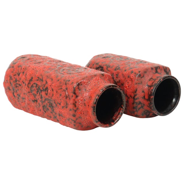 Red Fat Lava Vases from Scheurich Jura, West Germany, 1960s, Set of 2 For Sale - Image 4 of 14