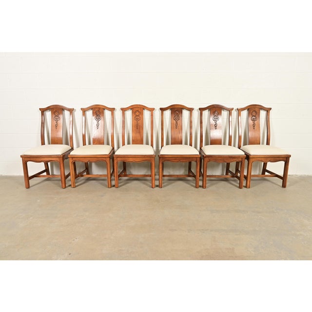 A gorgeous set of six Mid-Century Modern Hollywood Regency Chinoiserie high back dining chairs By Thomasville USA, Circa...