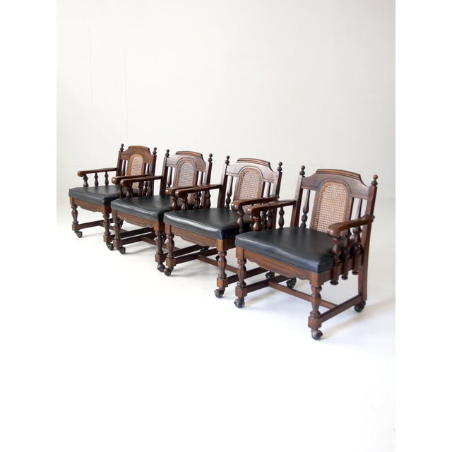 1970s Vintage 1970s Colonial Revival Game Table Set With Four Cane Back Chairs For Sale - Image 5 of 18