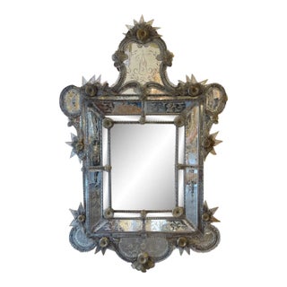 19th Century Venetian Etched Glass Mirror With Leaves and Flowers For Sale
