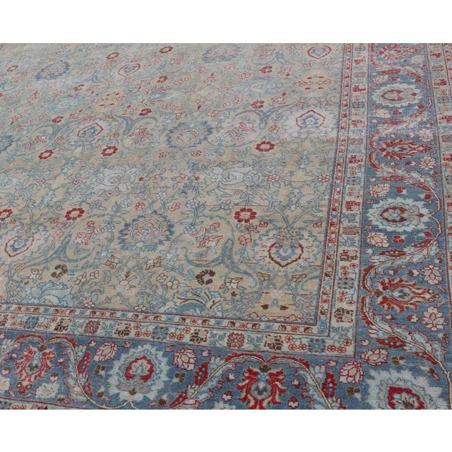 Antique Persian Khorassan Rug With Floral Design in Honey Cream & Dusty Blue 9 X 12'5 For Sale - Image 13 of 15