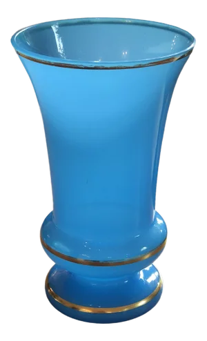19th Century Blue Opaline Glass Vase With Gilded Trim