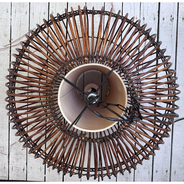 Franco Albini Rattan Cage Pendant Chandelier With Interior Shade For Sale - Image 10 of 12