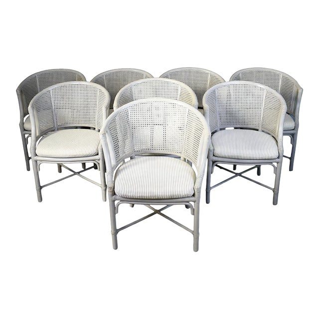 Late 20th Century Set of 8 Rattan and Cane McGuire Dining Chairs – Hans Kaufeld Licensed Edition For Sale
