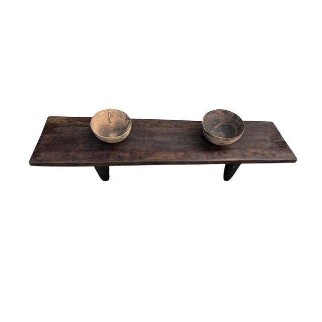 Wood Vintage Large-Tribal-Wood-Senufo-Coffee-Table stool-74.5" W For Sale - Image 7 of 8
