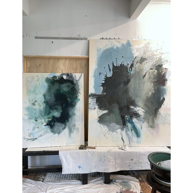 2020s "Sings My Soul" Oversized Lyrical Abstraction Painting in Dark Green and Blue by Stacey Warnix For Sale - Image 5 of 15