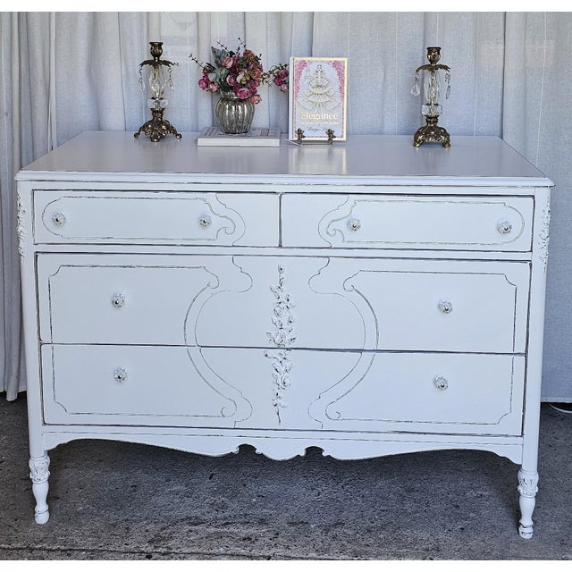 Gorgeous Vintage Dresser. Circa 1930's piece, featuring 4 spacious drawers, with clean, dovetailed joints. Clear glass...