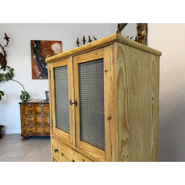 Glass Rustic Farmhouse Cupboard in Spruce Wood For Sale - Image 7 of 14