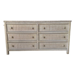 Vintage Henry Link Coastal Woven Wicker Six-Drawer Dresser For Sale