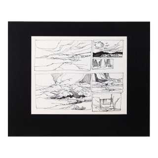 Six Panel Thumbnail Sketches of Desert and Canyon Landscapes in Ink on Paper by Laurence Sisson For Sale