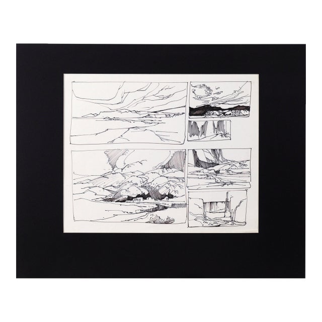 Six Panel Thumbnail Sketches of Desert and Canyon Landscapes in Ink on Paper by Laurence Sisson For Sale